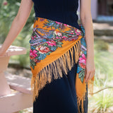 Western Vibe Long Fringe Floral Square Scarf/Shawl Yellow
