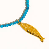 Sasha 18K Gold Non-Tarnish Fish Beaded Necklace: Blue