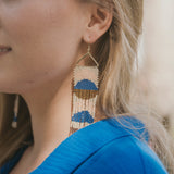 Beaded Half Circles OnTriangle Fringe Earrings - Ivory, Blush, Blue, Gold