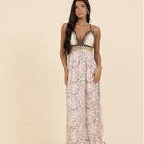 Leopard Print Halter Maxi Dress with Crochet Top by Surf Gypsy  - Grey
