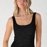 Floral Textured Lace Tank  Chocolate