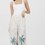 Summer Paradise Print  Wide Leg Satin Pants  by Vintage Havana  - Tan