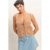 Crochet Tank With Front Tie - Dark Taupe