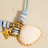 Baie 18K Gold Non-Tarnish Summer Rope Charm Necklace: Blue
