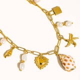 Ophélie 18K Gold Non-Tarnish Shell and Pearl Charm Necklace: Yellow Gold