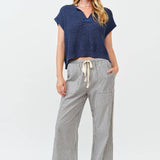 Striped Wide Leg Pants - Taupe and White
