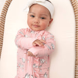 Convertible Zip Pajamas - Baby Girl Pink Storks