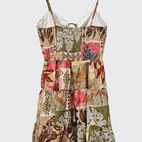Printed Cut Out Dress: Multi Color Tropical Patchwork Print