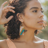 Rust, Turquoise, Pink Diagonal Stripe  Triangle Fringe Earrings