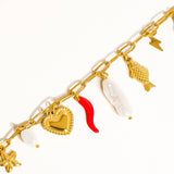 Filigrane 18K Gold Non-Tarnish Pepper Fish Charm Necklace: Red