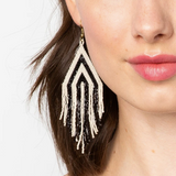 Black & Ivory Striped Earrings With Fringe