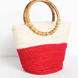 Color Block Straw Mini Tote Bag - Red