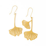 Amelia - Brass Asymmetrical Ginko Leaf Dangle Earrings