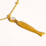 Leni 18K Gold Non-Tarnish CZ Fish Pendant Necklace: Yellow Gold
