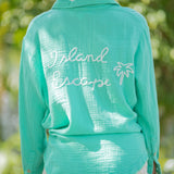 Gauze Button Down Shirt w/ 'Island Escape' Embroidery by Vintage Havana  - Green