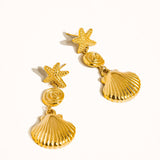 Vesta 18K Gold Non-Tarnish Summer Seashell Earring: Yellow Gold
