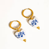 Yun 18K Gold Non-Tarnish Ceramic Floral Heart Earring: Blue