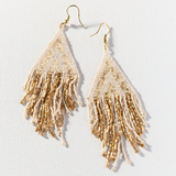 Gold  & Ivory Striped Earrings With Fringe