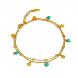Zinnia 18K Gold Non-Tarnish Beaded Shell Charm Anklets: Blue