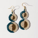Beaded Double Circle Earrings - Peacock, Ivory, Gold