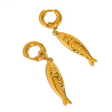 Nibe 18K Gold Non-Tarnish Fish Hoop Earring: Yellow Gold