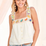 Lemons Crochet Trim Tank Top - Ivory