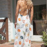 Seashell Print Open Back Maxi Dress - White Multi Print