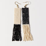 Black and Ivory Mirror Image  Long Fringe Earrings