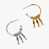 Fish Rondelle Beaded Hoop Earrings: Gold