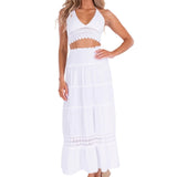 Cotton Maxi Skirt With Crochet Heart Trim - White