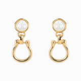 Pearl Top Horsebit Earrings: Gold