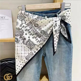 Printed Triangle Scarf Bandana Style Wrap / Shawl Paisley White-Black