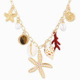 Pearl Starfish Nine Sea Life Charm Necklace