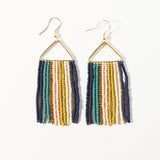 Teal Navy Stripe On Triangle Fringe Earrings