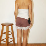 Lace Trim Shorts - Chocolate Brown