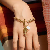 Bone 18K Gold Non-Tarnish Fishbone Shell Chain Bracelet: Yellow Gold