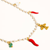 Praiano 18K Gold Non-Tarnish Pepper Charm Pearl Necklace: Red