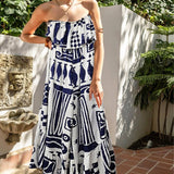 Athens Printed Wide Leg Jumpsuit : WHITE/NAVY