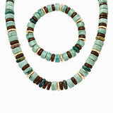 Set - Mixed Stone Gold Beaded Necklace & Stretch Bracelet: MOL