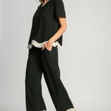 Black Gauze Pants w/ Rick Rack Border - Black & Tan