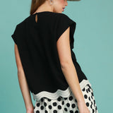 Black Gauze Top w/ Scalloped Rick Rack Border - Black & Tan