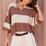 Chunky Striped Patch Sweater - Oatmeal / Cocoa