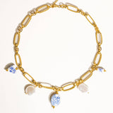 Riela 18K Gold Non-Tarnish Ceramic Floral Chain Necklace: Blue