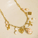 Ophélie 18K Gold Non-Tarnish Shell and Pearl Charm Necklace: Yellow Gold