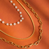 Cadeaux 18K Gold Non-Tarnish Stacked Pearl Chain Necklace: Yellow Gold