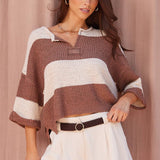 Chunky Striped Patch Sweater - Oatmeal / Cocoa