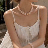 Pastel Marble Statement Beaded Necklace & Bracelet Set: Blue