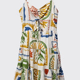 Tropical Printed Cut Out Mini Dress: White Multi Print