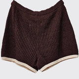 Crochet Matching Set - Button Up Top & Shorts -  Chocolate Brown / White