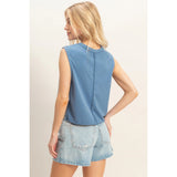 Side Tie Basic Tank Top - Vintage Blue